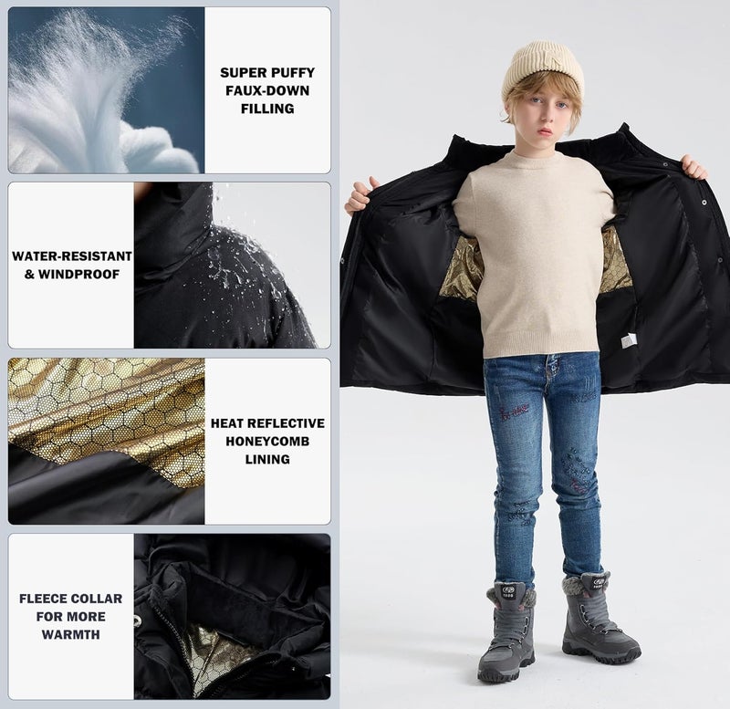 SOLOCOTE Boys Winter Coat – Heavyweight Water-Resistant Elastic Cuffs Soft Lining with Hooded Puffer Parka - Image 3